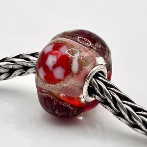 TROLLBEADS Event Christmas Mini Barrel LAA 925S Red Gold Glitter NEW in TB Pouch